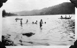 Scouts swimming in the lake